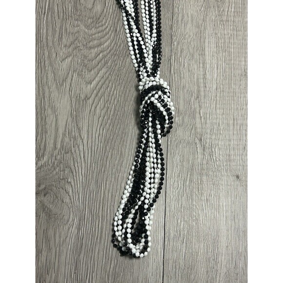 VTG LONG Multi Strand Faceted Glass Necklace Beaded Black White Gold Tone Link - Picture 7 of 8
